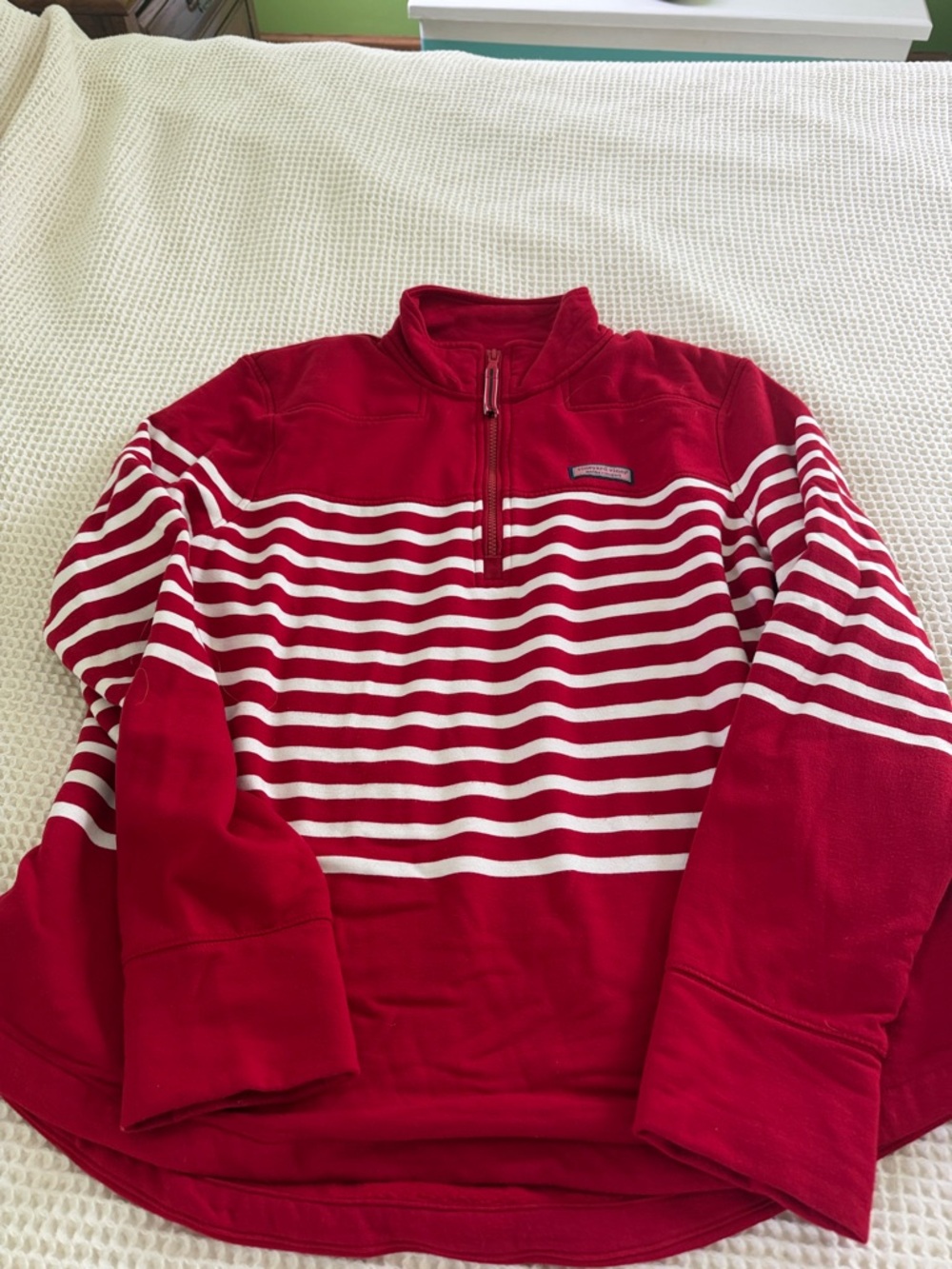 Vineyard Vines Red and White Striped Quarter-Zip Pullover Shep Shirt